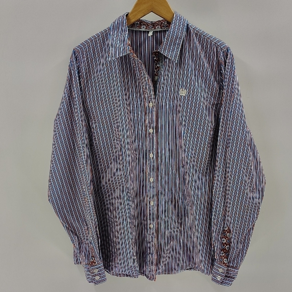 Cinch Button Up Size XXL Blue Orange Stripe Western Long Sleeve Top